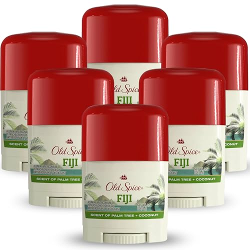Old Spice Fiji Antiperspirant Deodorant for Men 6 Pack Palm Tree and Coconut Long lasting Scent 24/7 Sweat and Odor Protection Mini Travel Size 0.5oz