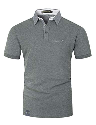 Image of GHYUGR Men's Polo Shirts Short Sleeve Slim Fit Polo Casual Plaid Splice T-Shirts
