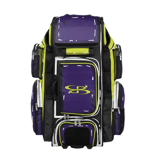 Boombah Superpack XL Rolling Bat Bag - Telescopic Handle - Holds 8 Bats - Wheeled Version - Animate Purple/Twitch/Black