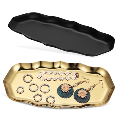 2 piezas bandeja de almacenamiento de anillos disco de anillo 430 baratijas de acero inoxidable bandeja de joyería caja de almacenamiento estante de joyería cosmética placa de joyería llavero bandeja