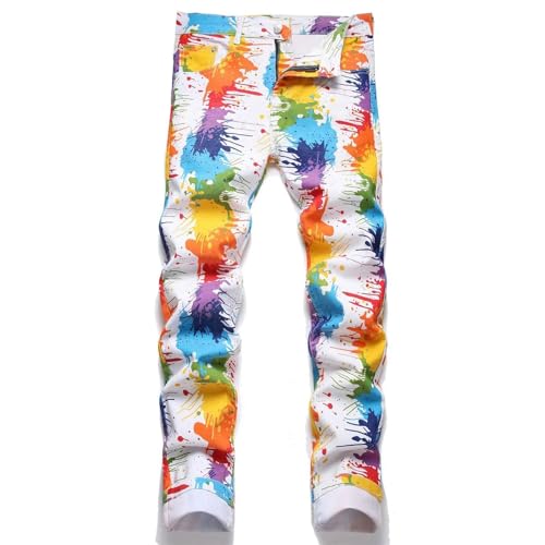 Men's Casual Printed Contrast Color Slim Fit Jeans Stretch Skinny Denim Pants2