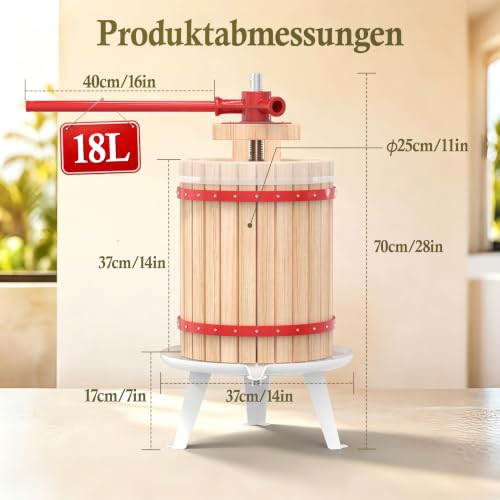 Foto von Froadp Obstpresse aus Eiche Manuelle Saftpresse Fruchtpresse 18L