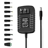 12V DC 2A Power Supply Center Positive, AC Adapter 100-240V 50-60Hz to DC 12 Volts 2000mA Transformer, DC 12V Power Cord with 10 Tips for 12VDC Digital Piano/Keyboard LED Strip BT Speakers