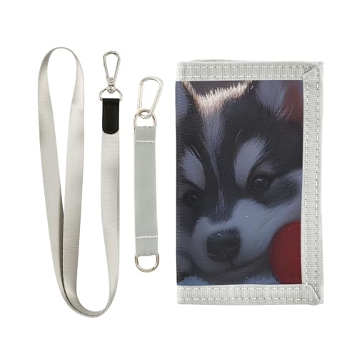 FOLIOSA Kids Wallet for Boys Girls Little Husky Print Youth Wallet with Zipper Pocket Card Holders, Novelty Wallet 4.9×2.9 in