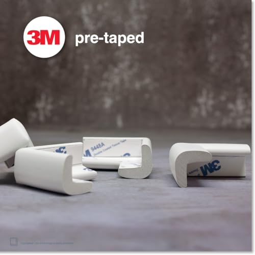 Image of Roving Cove Slimfit Corner Protector for Baby Proofing (8 Small Corners), Soft Rubber Foam Furniture Corner Bumper Guards, 3M Adhesive Pre-Taped, Oyster White (Off White)
