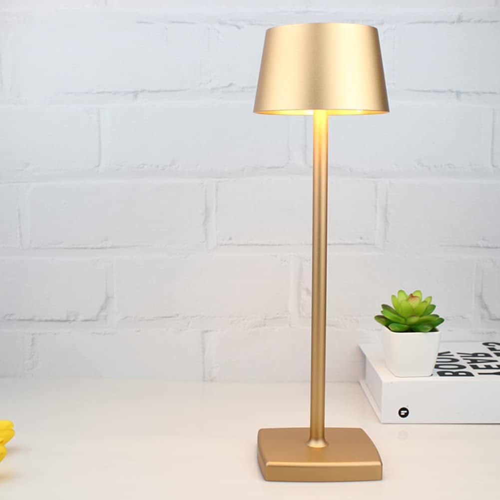 2 Pack Rechargeable Cordless LED Table Lamp, 5200mAh Battery Powered Desk Lamp, USB Portable Metal Light, Nightstand Small Bedside Light for Indoor Outdoor Restaurant Bar Coffee Shop, 2 Set Gold