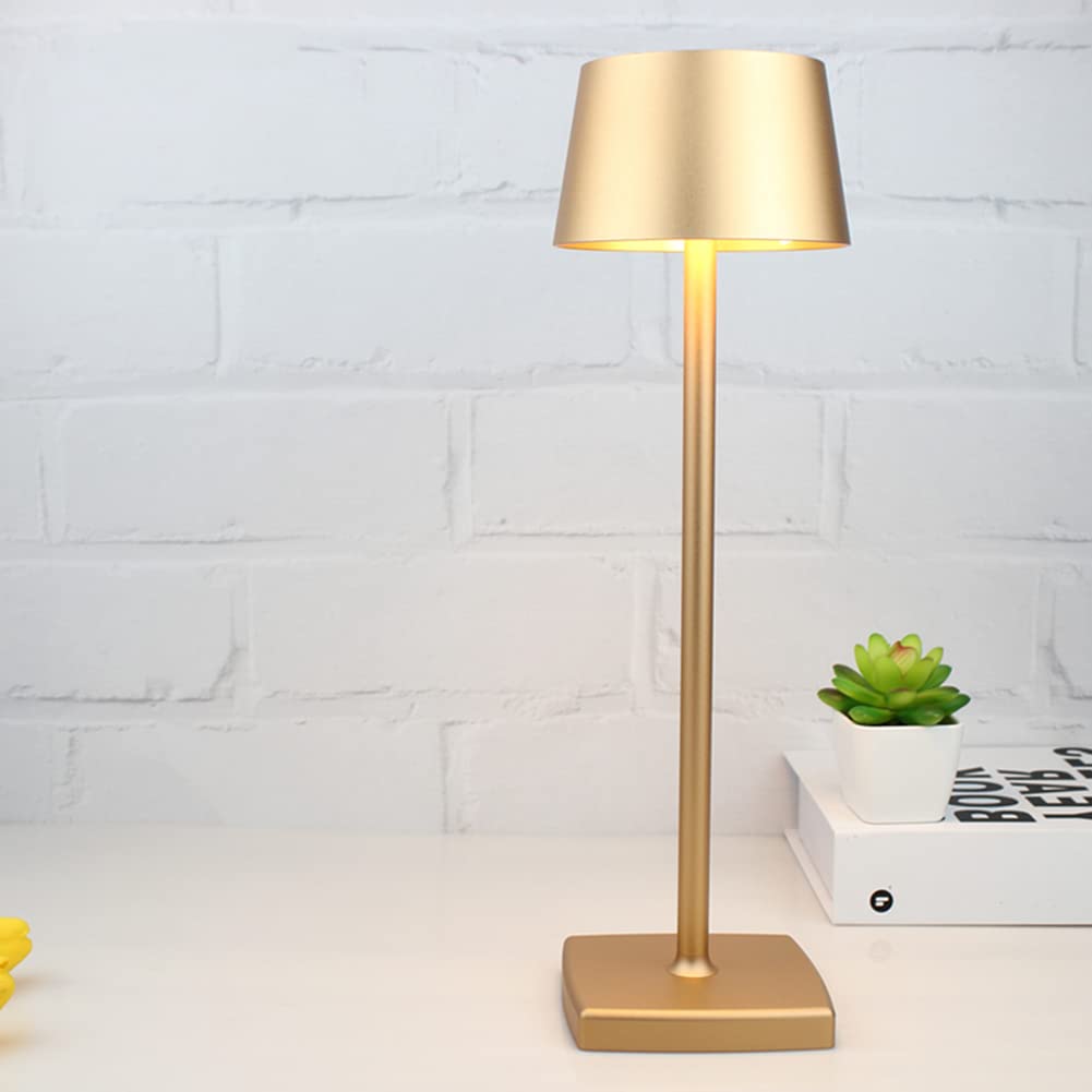 Tischlampe Kabellos, 6000mAh Akku Aufladbar, IP54 Wasserdicht, Warmes Licht LED, Tippen Sie auf Dimmen, Alle Aluminiumlegierungen, Gold