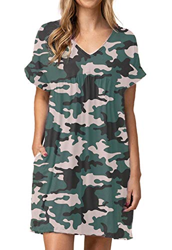 Image of Jayscreate Women's Baby Doll Dress Summer Casual Tunic Pleated Flowy Swing Short Sleeve Black V Neck Mini Dress