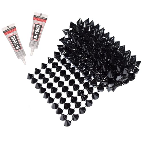 Spike for Crafts Stude for Clothes,Studs and Spikes with Glue,Cone Flatback Plastic Trim Mesh for Clothing,Jacket, Shoes, Performance,Costume, Arts and Crafts Decoration (Black, 3 Feet)
