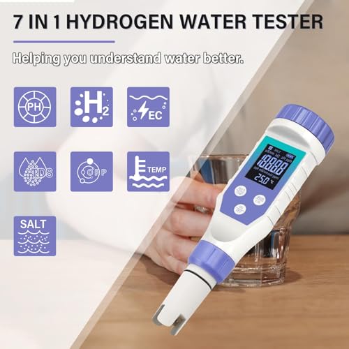 Yewhick Hydrogen Water Tester, 7 in 1 Digital pH Tester for Water, Dissolved Hydrogen Tester for Hydrogen Water Bottle, Accurate pH Hydrogen ORP Meter for Drinking Wate - Image 5
