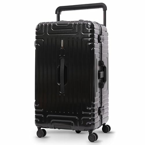 Aerolite Large Premium Hybrid Check in Checked Hold Travel Luggage Suitcase Trunk with 4 + 1 Silent Wheels, Aluminium & Polycarbonate Hard Shell, Waterproof Pocket, Divider Panels & TSA Lock, Black