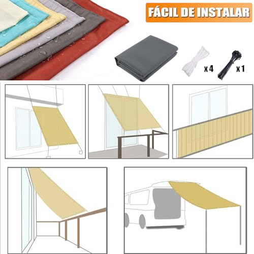 Toldo vela de sombra impermeable contra rayos UV y lluvia para proteger mobiliario de exterior 7