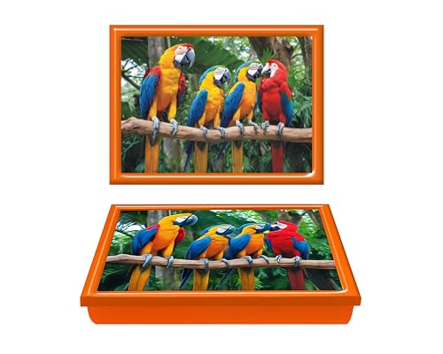 Lap Tray with Bean Bag Cushion Padded Scarlet Macaw Parrots Love Design Dinner Serving Laptop Holder Breakfast in Bed Serving Laptray Dinner Lunch Caravan Camping Camper Van Motivational Learning