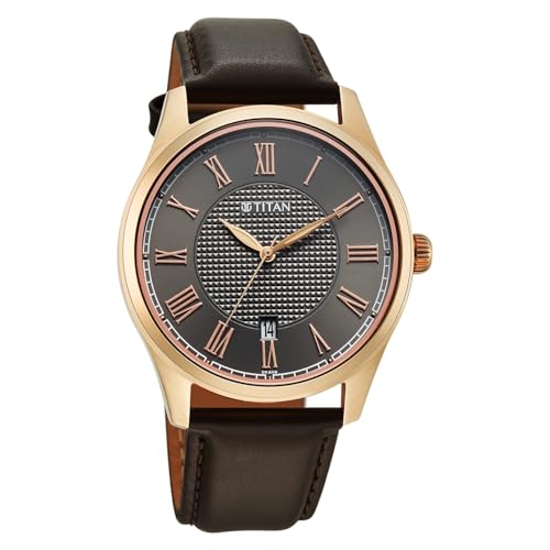 Image of Titan Neo Roman Analog with Anthracite Dial Brown Leather Strap Watch for Men - 10063WL01