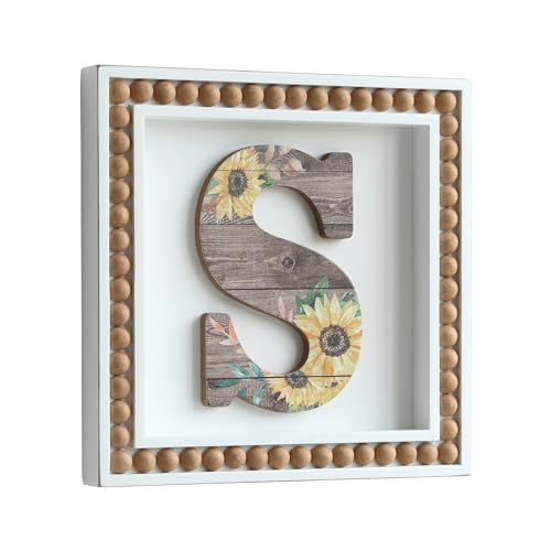Image of COLLECTIVE HOME - Monogram Wall Signs, Sunflower Decorative with Beads, Personalized Letters for Wall Decor, Tabletop Alphabet Signs, 10" x 10", (S)