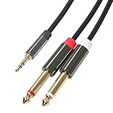 Cyberguys! 3.5mm to Dual 1/4 Cable, 1/8 TRS to Dual 1/4 TS Stereo Audio Cord, Gold-Plated Braided Adapter Cable, 3.5mm Stereo Cables for Mixer, Studio Monitor, Amplifier, Speaker, Sound Card, 3.3ft