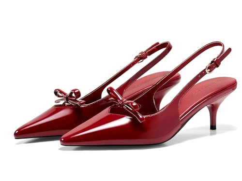 Image of Coutgo Womens Slingback Kitten Heels Bow Pointed Toe Wedding Dress Shoes | 2-Inch Low Heel Pumps, Comfort, Closed Toe, Adjustable Buckle Strap, Slip on, Party Prom
