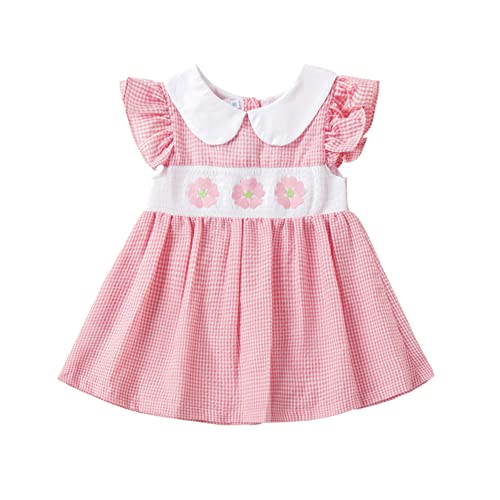 Toddler Baby Girl Plaid Summer Dress Peter Pan Collars Polka Dot Easter Dresses Floral Bunny Gingham Spring Swing Dress Baptism Christening Wedding Guest Pageant Dress Pink Ruffle 12-18 Months #TOP28