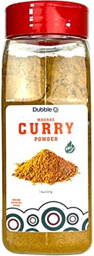 Madras Curry Powder - 8 oz. - Non GMO, Kosher, Halal, and Gluten Free - Premium Quality Madras Curry (Mild Hot) - Dubble O Brand