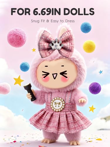 Image of Clothes for LABUBU 6.7inch (17cm) Doll, Cute Outfit Small Dress and Hairpin, Dress Up, Accessories (No Doll) (Pink)