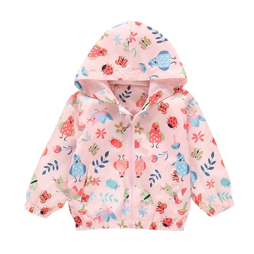 JIANGML 2025 Softshelljacke Mädchen Übergangsjacke Kinder Frühling Herbst Jacken Blumen Regenbogen Leichte Jacke mit Kapuze Dünne Gefütterte Windjacke Atmungsaktiv Mäntel 3-10 Jahre