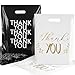 Produktbild POPGIFTU 100 Stück Einkaufstaschen Plastik 38 x 30cm, Weiß Schwarz Thank You Plastik-Beutel Tüten, Kleidungtaschen zum Verpacken Einkaufen, Einzelhandel Tragetaschen für Imbiss Kiosk Laden Markt