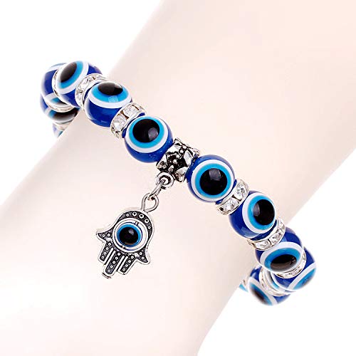 CJIAYUJEW 3pcs Evil Eye Bracelet Chakra Crystal Bracelets Set,Evil Eye Hamsa Blue Beaded Charm Stretch Bracelet for Blessing4