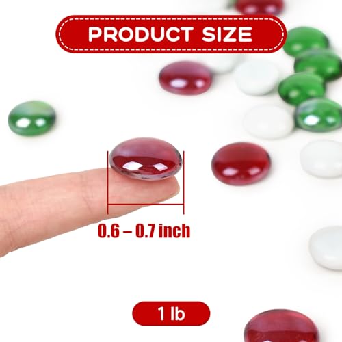 HOKPA Christmas Flat Glass Marbles, 1lb Mixed Colors Glass Gems Beads for Vase Filler Party Table Scatter Christmas Decoration Aquarium Pebbles Decor