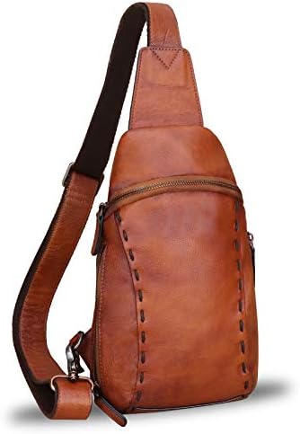 LRTO Genuine Leather Sling Bags Hiking Backpacks Fanny Pack Vintage Handmade Crossbody Chest Daypack Shoulder Bag (Brown)