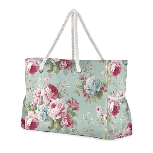 susiyo Vintage Shabby Chic Rose Beach Bags for Women Large Travel Tote Bag Waterproof Sandproof Lightweight Swim Pool Bag for Family Outdoor