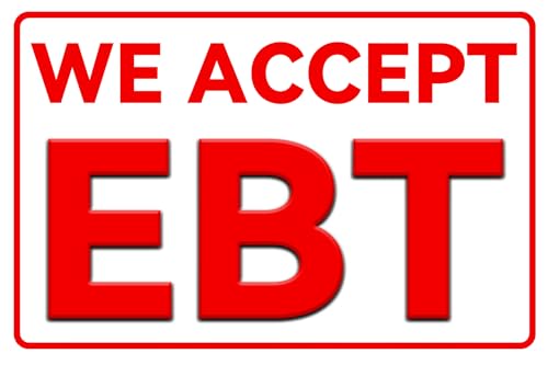We Accept EBT Tin Sign 12x8 Inch, Metal Business Sign with Bold Red Lettering, Easy-to-Read Store Payment Notice Wall Decor for Grocery Store, Market, Retail Shop, Farm Stand