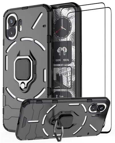 DERHAN Cover Per Nothing Phone 3a Con 2 Vetri Temperati - Custodia Antiurto Robusta Con Supporto E Magnete Auto - Nero