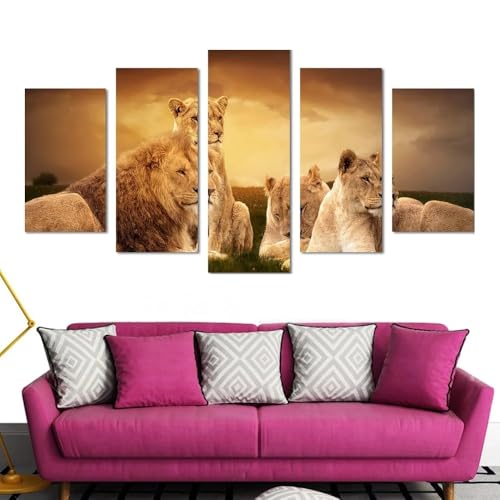 Toile peinture decoration murale premium de lions africains sur chassis en bois