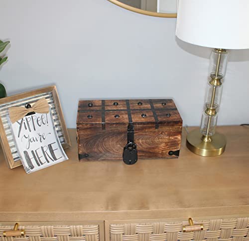 Nautical Cove Treasure Chest Wooden Box with Antique Iron Lock and Skeleton Key - Storage and Decor (Medium 12.25 x 6 x 5.5") - Thumbnail 7