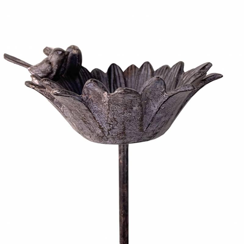 L'Héritier Du Temps Grand Tuteur Bain Oiseau à Piquer Mangeoire en Fonte et Acier Patinée Marron Abreuvoir Extérieur 15x18,5x118cm