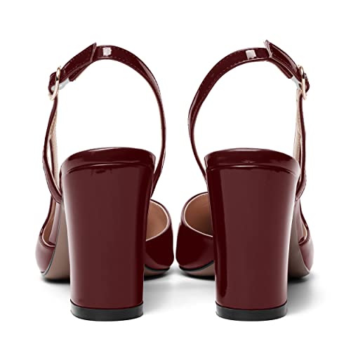 ROSERWISH Womens Sexy Party Slingback Pointed Toe Patent Wedding Buckle Block High Heel Pumps Dress Shoes 3.5 Inch4