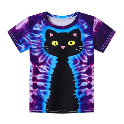 Camiseta de moda con estampado de letras casual cuello redondo manga corta para el día a día primavera, azul, 4-5 años