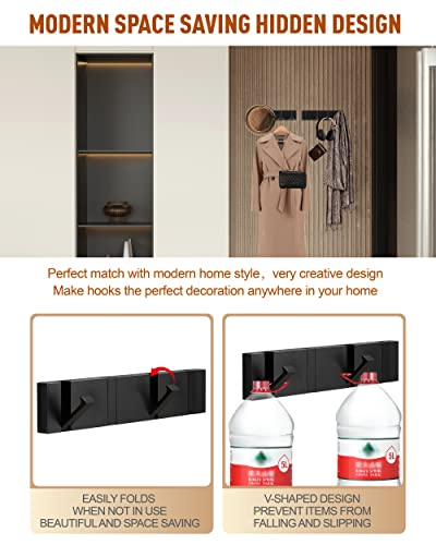 Mrsjeggy 2 Pack Waterproof Folding Hideaway Coat Hooks，Retractable Hook，Space-Saving Hanger，Coat Hooks Wall Mounted，Aluminum Heavy Duty Wall Hooks，Wall Mounted Folding Coat Rack For Hat，Towel，Bag，Key #TOP1