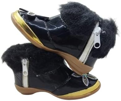Baby Walk Star Girl Boat Zip & Hair Shoes Age from 10 Month to 7 Year, Special & Comfort Zip Hairy Shoes for Baby Girls Angels Shoes. Black Design 5