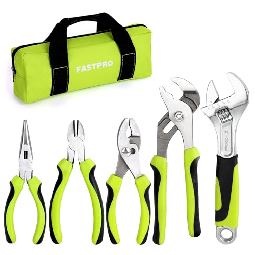 Image of FASTPRO 5-Piece Pliers and Wrench Set with Storage Bag,Green
