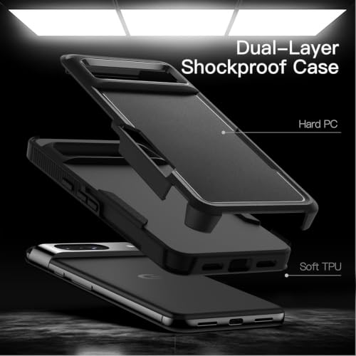 Image of KARWAN Rugged Matte Back Case Cover Compatible with Google Pixel 7A Military Grade Drop Protection, Heavy Duty Shockproof Hybrid TPU + PC, Anti Slip Grip, Dual Layer Camera Protection, Black