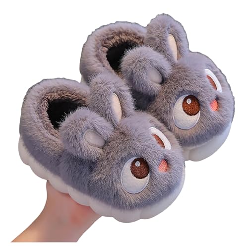 Vuncio Chaussons Fille Hiver Chaud Peluche Fermée Lapin Confort Mignon Pantoufles Chaudes Enfant Garçon Polaire Animaux a la Mode Antidérapant Chambre Maison Décontracté Chaussure (27, Gris)