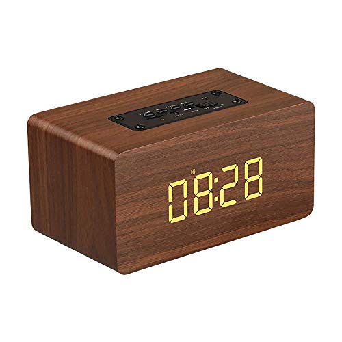 Bluetooth-Lautsprecher FM-Radio-Wecker Drahtlose Hintergrundbeleuchtung aus Holz Desktop-Wohnkultur Unterstützung Aux TF USB Music Player