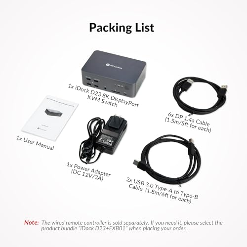 AV Access 8K DisplayPort KVM Docking Station 3 Monitors 2 PCs, with 6 DP Cables, 3xUSB 3.0 Hub, GbE, 8K@60Hz 4K@165Hz KVM Switch Triple Monitors 2 Desktops, SD, Audio, All-Aluminum, for HP, Dell by v AV Access - Image 8