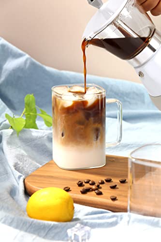 Chryslin Glass Coffee Mugs,20Oz Large Coffee Cups With Handle,Square Clear Mugs Set Of 2,Heat Resistant Glass Cup For Hot/Cold Coffee Tea Beverage thumb #4