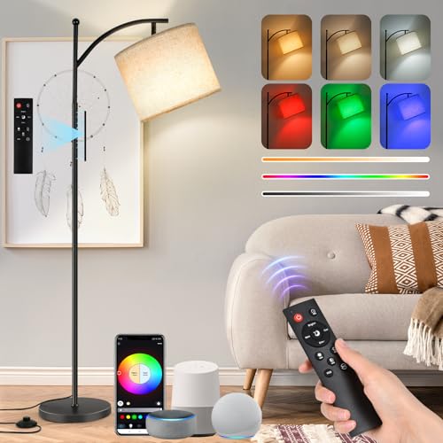 Euakee Lámpara de Pie Salon, LED Lamparas de Pie Para Salon 12W E27 con Remoto y APP, Lámpara LED con Alexa, 16 Millones de Colores, Sincronización Musical para Sala de Estar, Dormitorio