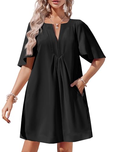 Wenrine Womens Flutter Short Sleeve Mini Dress Casual V Neck Loose Flowy Summer Dresses