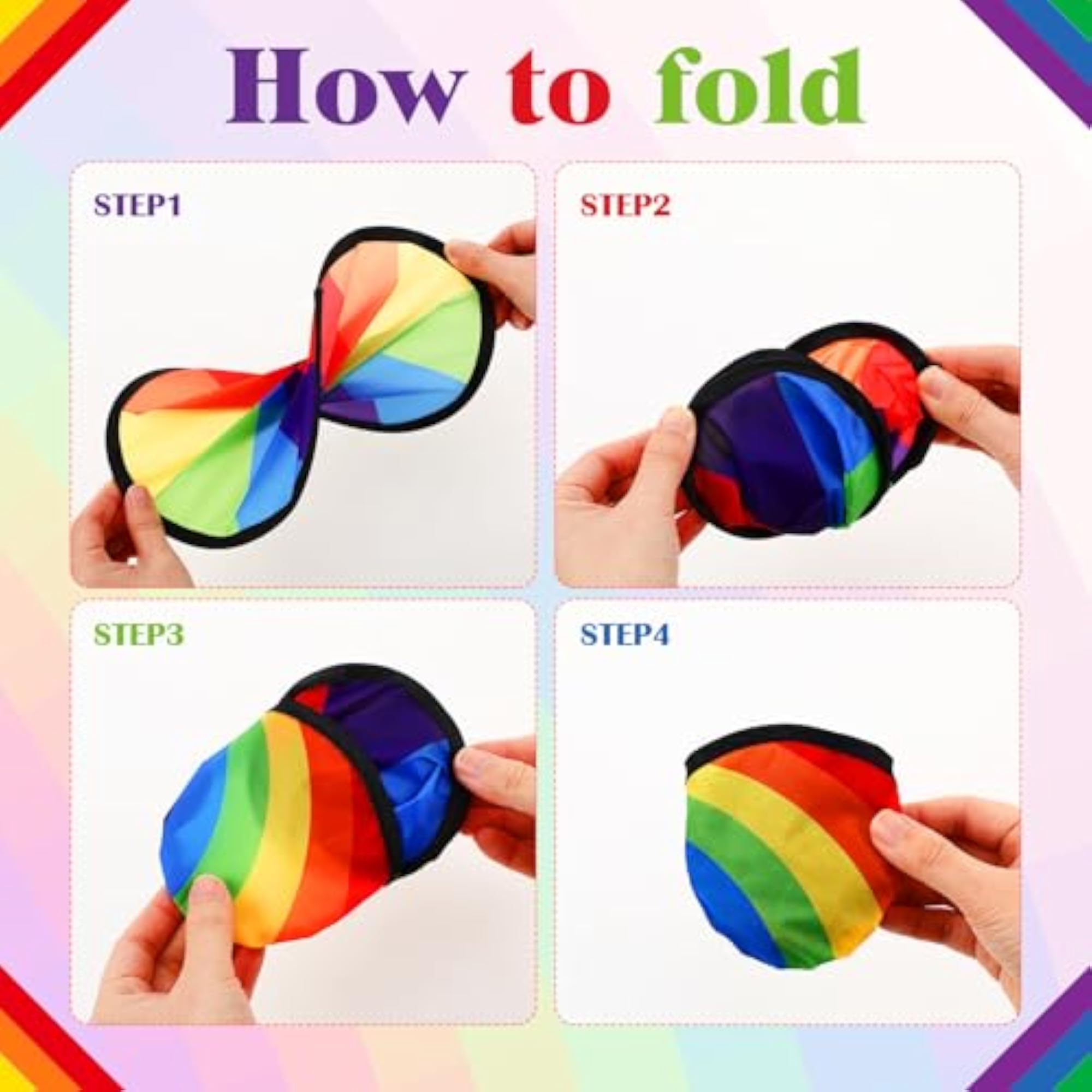 Foldable Flying Disc Handheld Fan with Bag, Rainbow Color