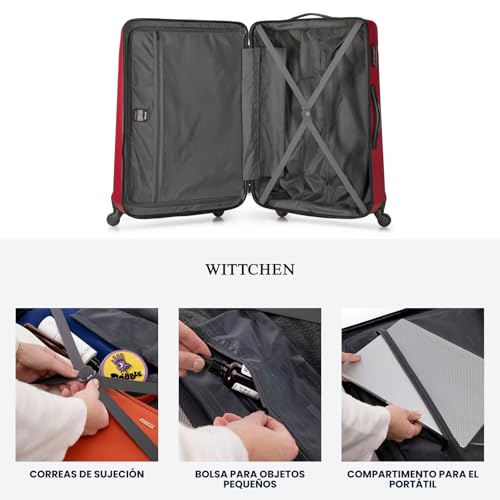 Miniatura 5 de Wittchen Maleta De Viaje Juego De 3 Maletas Trolley Maletas De Cabina Juego De Maletas Abs Con 4 Ruedas Spinner Cerradura De Combinación Asa Telescópica Globe Line Rojo Ryanair Vueling Iberia