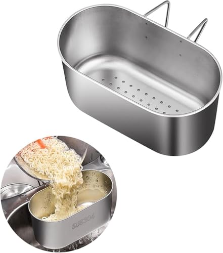 Stainless Steel Sink Drain Strainer Basket, Multifunctional Hanging Sink Strainer, Smooth Durable Colander Drain Basket for Filter Kitchen Waste and Wash Vegetables Fruits (Silver)